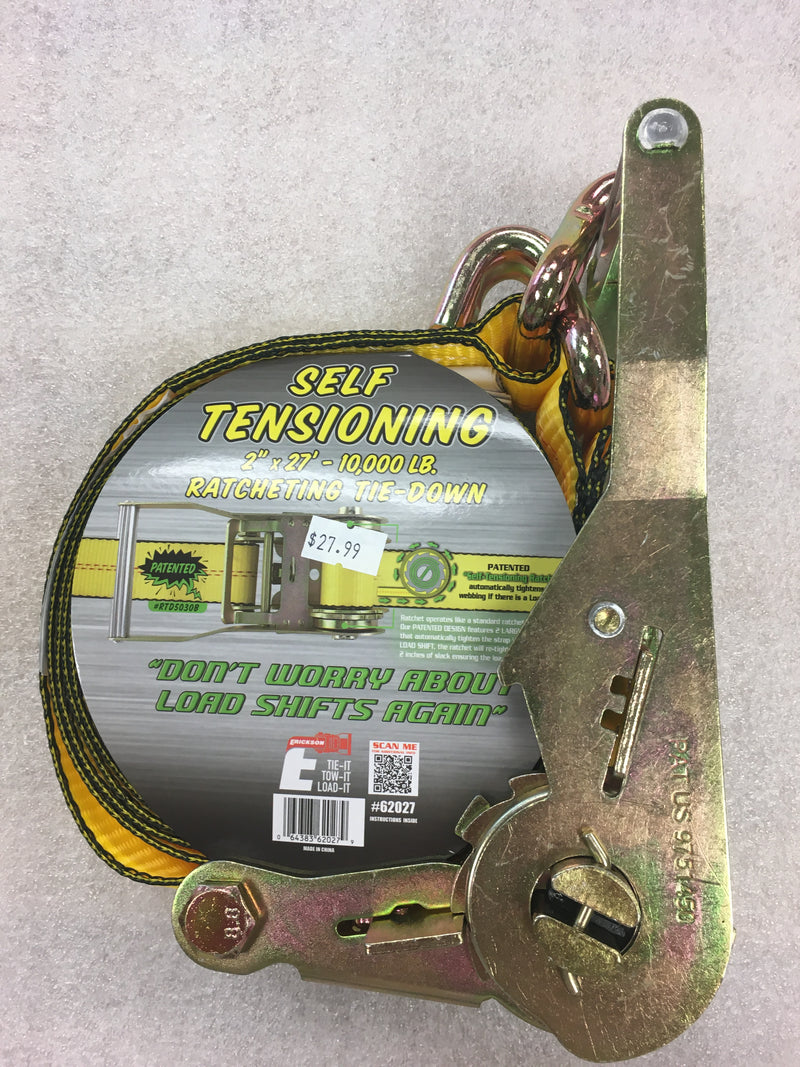 Self Tensioning Ratcheting Tie-Down with J-Hooks